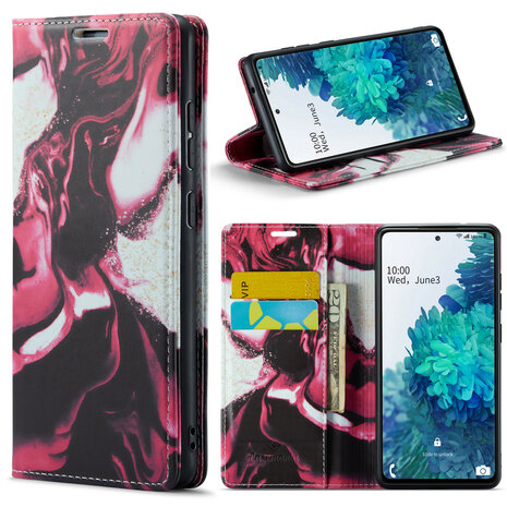 Samsung S21 FE Red Rhodonite - Marmer Book Case