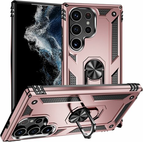 Samsung S24 Ultra Rosegoud - Armor met Kickstand Ring