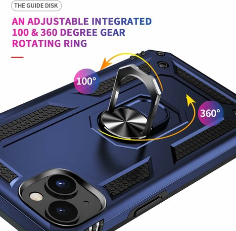 iPhone 15 Plus Blauw - Armor met Kickstand Ring