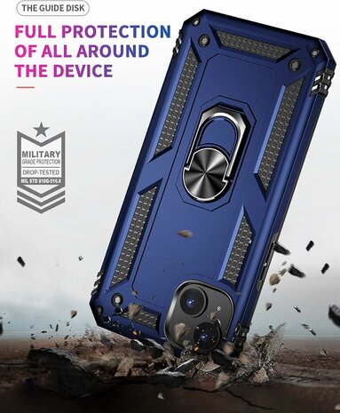 iPhone 15 Plus Blauw - Armor met Kickstand Ring