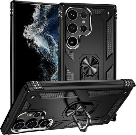 Samsung S24 Ultra Zwart - Armor met Kickstand Ring