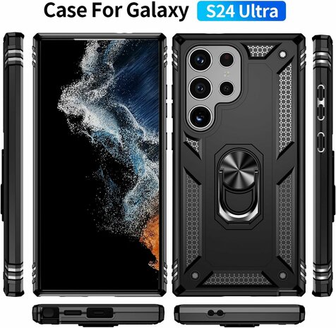 Samsung S24 Ultra Zwart - Armor met Kickstand Ring