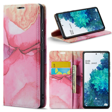 Samsung S21 FE Pink Rhodonite - Marmer Book Case