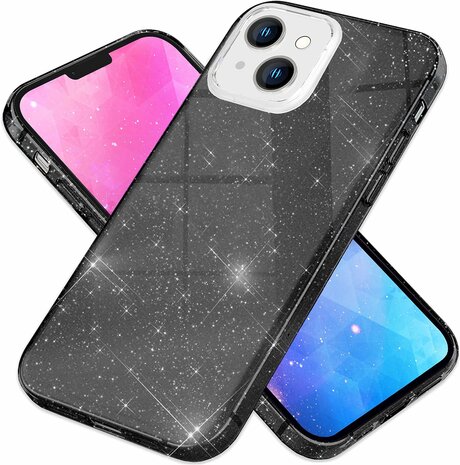 iPhone 15 Plus - Glitter Back Cover - Zwart