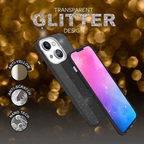 iPhone 15 Plus - Glitter Back Cover - Zwart