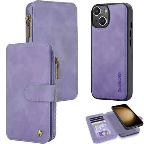 iPhone 15 - Bright Lila - 2 in 1 Rits Book Case