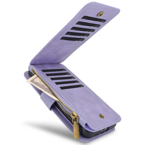 iPhone 15 - Bright Lila - 2 in 1 Rits Book Case