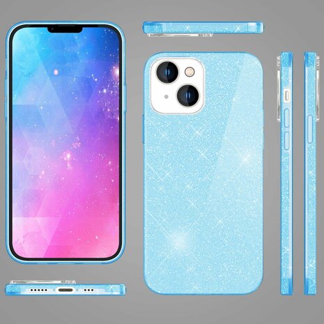 iPhone 15 Plus - Glitter Back Cover - Blauw