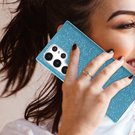 Samsung S24 Ultra - Glitter Back Cover - Blauw