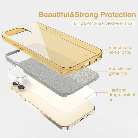 iPhone 15 Pro - Glitter Back Cover - Goud