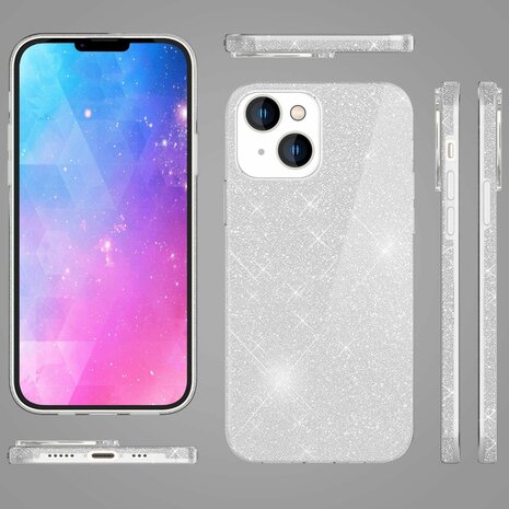 iPhone 15 Plus - Glitter Back Cover - Zilver