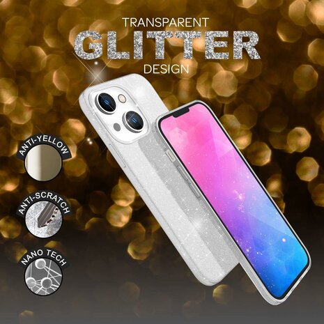 iPhone 15 Plus - Glitter Back Cover - Zilver