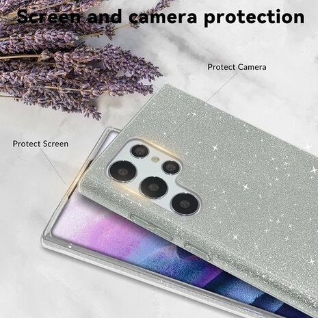 Samsung S24 Ultra - Glitter Back Cover - Zilver