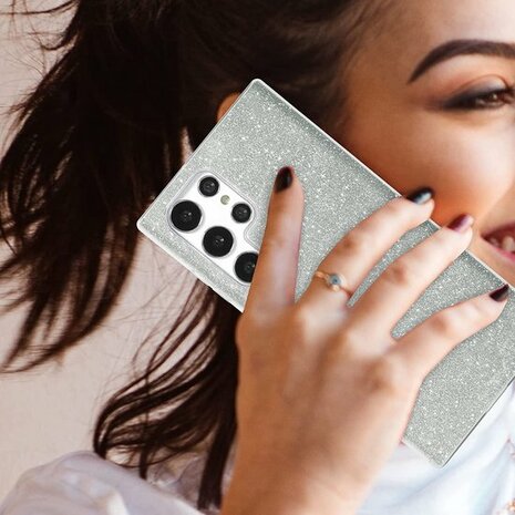 Samsung S24 Ultra - Glitter Back Cover - Zilver