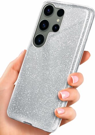 Samsung S24 Ultra - Glitter Back Cover - Zilver
