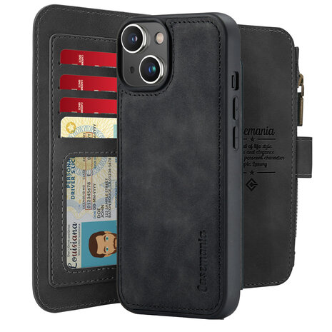 iPhone 15 Plus - Charcoal Gray - 2 in 1 Rits Book Case