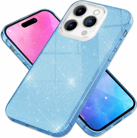 iPhone 15 Pro - Glitter Back Cover - Blauw