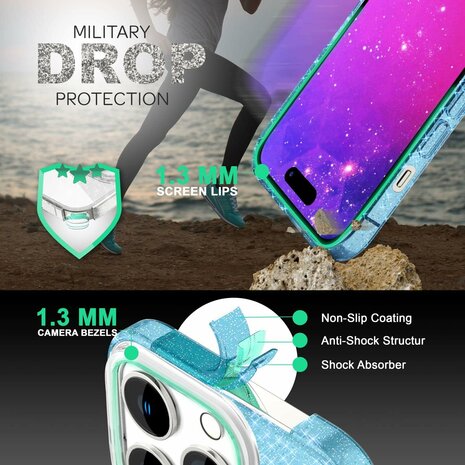 iPhone 15 Pro - Glitter Back Cover - Blauw