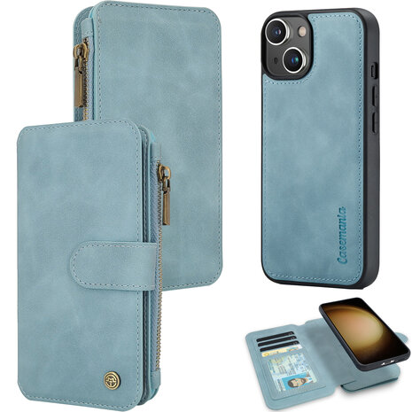 iPhone 15 - Aqua Blue - 2 in 1 Rits Book Case