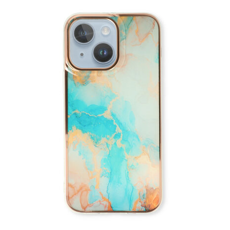 iPhone 15 Plus - Marmer Back Cover - Aqua