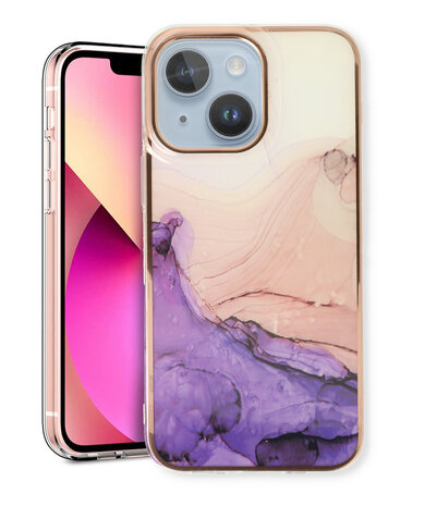 iPhone 15 Plus - Marmer Back Cover - Paars