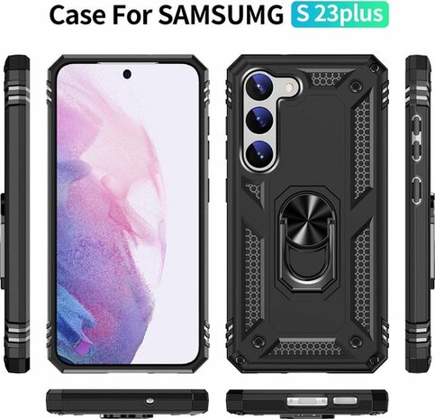 Samsung S23 Plus Zwart - Armor met Kickstand Ring