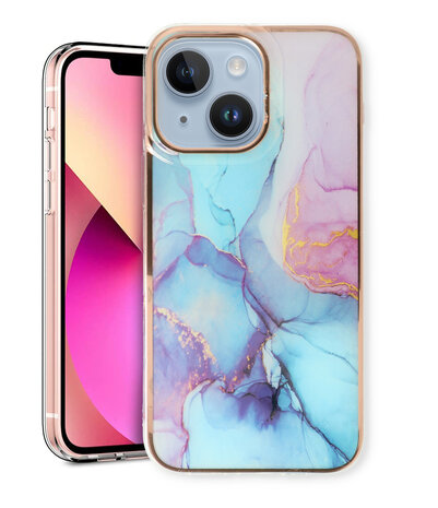 iPhone 15 Plus - Marmer Back Cover - Blauw