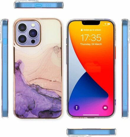 iPhone 14 Pro - Marmer Back Cover - Paars
