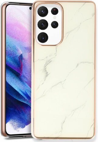 Samsung S23 Ultra - Marmer Back Cover - Wit