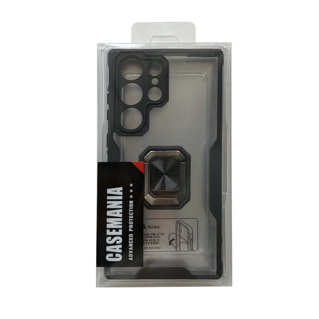 Samsung S23 Ultra Zwart - Transparant Back Cover Kickstand Ring