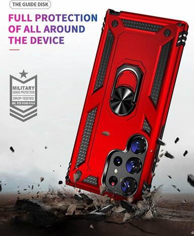 Samsung S23 Ultra Rood - Armor met Kickstand Ring