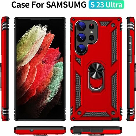 Samsung S23 Ultra Rood - Armor met Kickstand Ring
