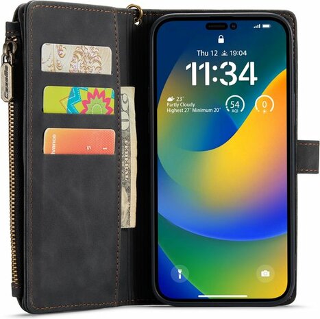 iPhone 14 Pro Charcoal Gray- Book Case met Rits