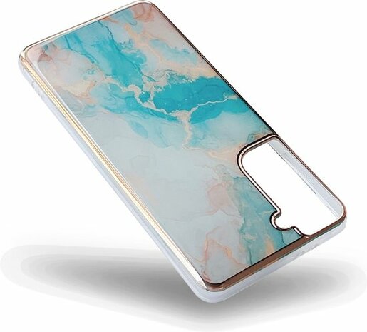 Samsung S21 FE - Marmer Back Cover - Aqua