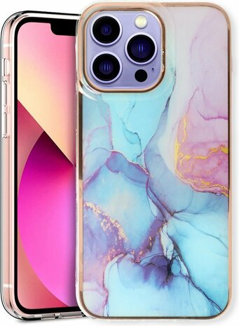 iPhone 14 Pro - Marmer Back Cover - Blauw