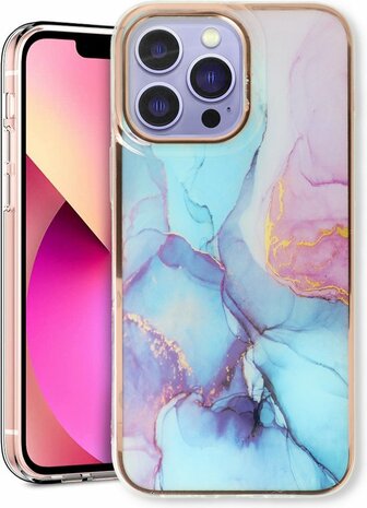 iPhone 14 Pro - Marmer Back Cover - Blauw