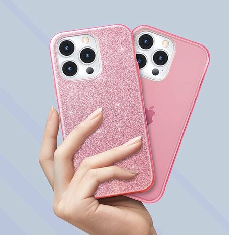 iPhone 14 Pro - Glitter Back Cover - Roze