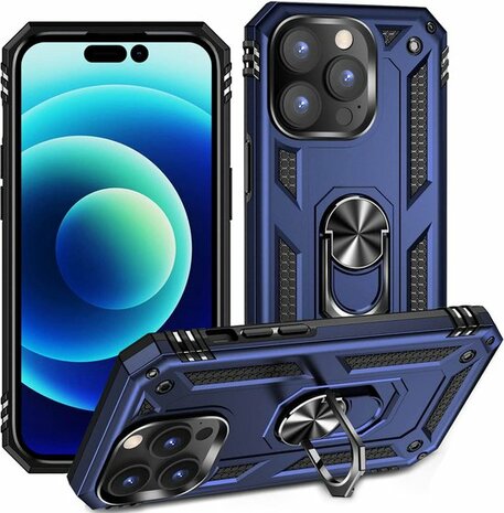 iPhone 14 Pro Blauw - Armor met Kickstand Ring