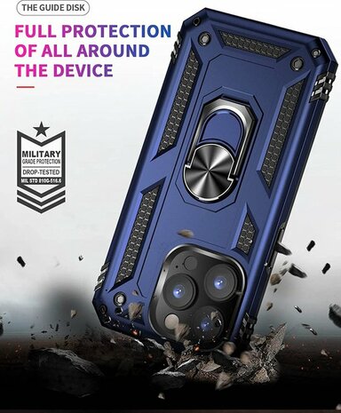 iPhone 14 Pro Blauw - Armor met Kickstand Ring
