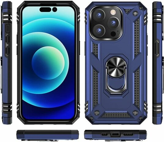 iPhone 14 Pro Blauw - Armor met Kickstand Ring
