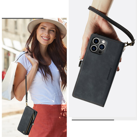 iPhone 15 Plus Charcoal Gray- MagSafe Book Case met Rits