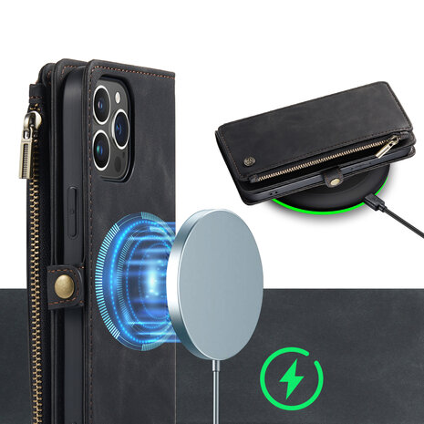 iPhone 15 Plus Charcoal Gray- MagSafe Book Case met Rits