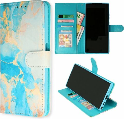 Samsung S23 Plus met Marmer Aqua Print - Book Case