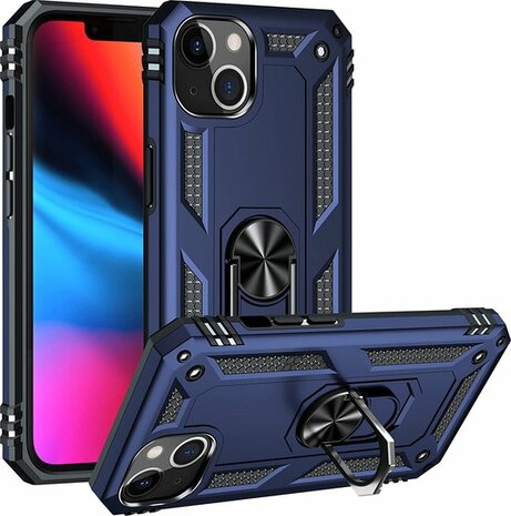 iPhone 14 Plus Blauw - Armor met Kickstand Ring