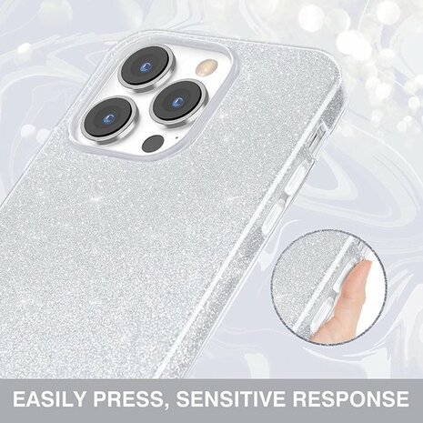 iPhone 14 Pro - Glitter Back Cover - Zilver