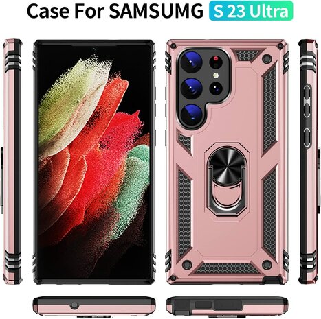 Samsung S23 Ultra Rosegoud - Armor met Kickstand Ring