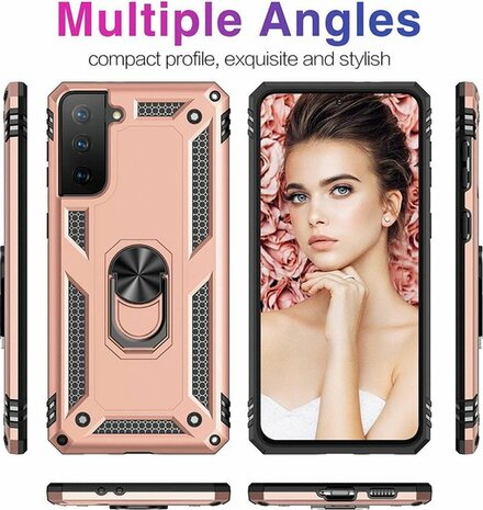 Samsung S21 Ros&eacute;goud - Armor met Kickstand Ring
