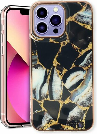 iPhone 14 Pro - Marmer Back Cover - Zwart
