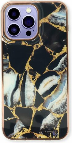 iPhone 14 Pro - Marmer Back Cover - Zwart