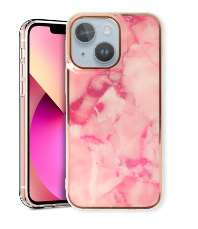 iPhone 15 Plus - Marmer Back Cover - Roze